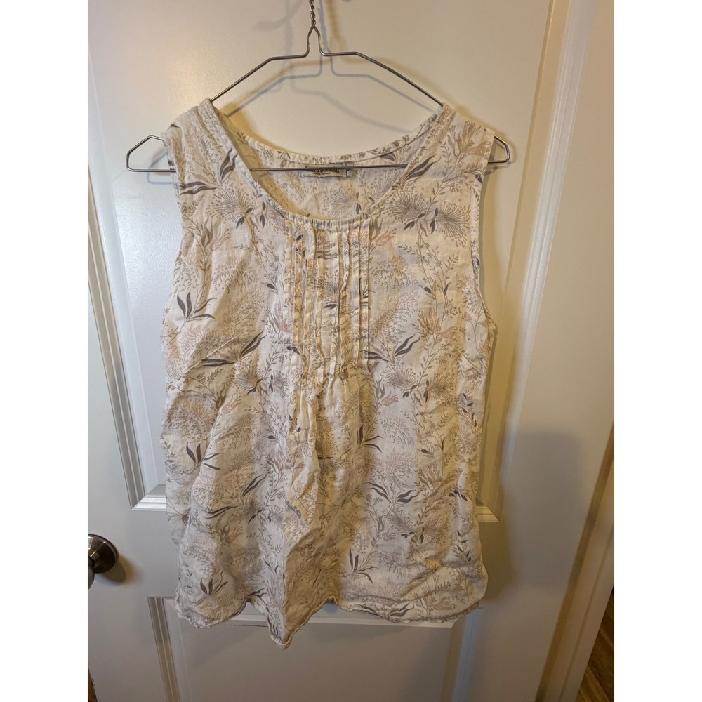Laura Bianchi Womens Sleeveless Top 100% Linen Floral Print Tan Size M
